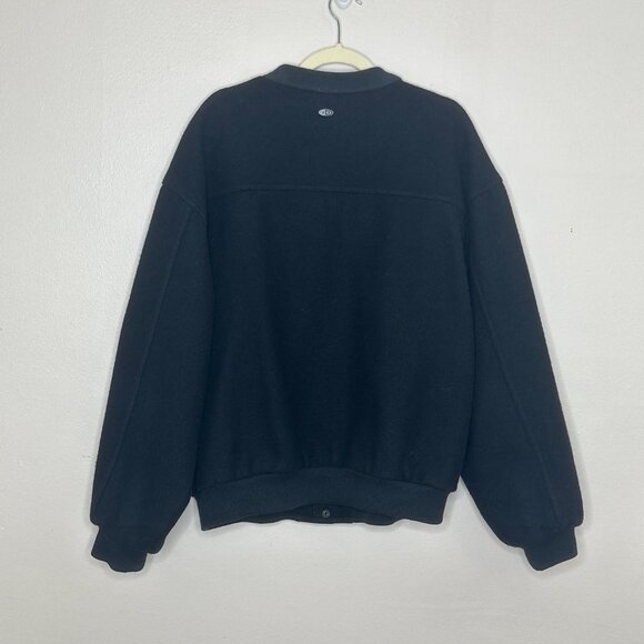 Vintage ID WEAR Men's Black Recycled Wool Blend Varsity-Style Bomber Jacket XL - Picture 6 of 8